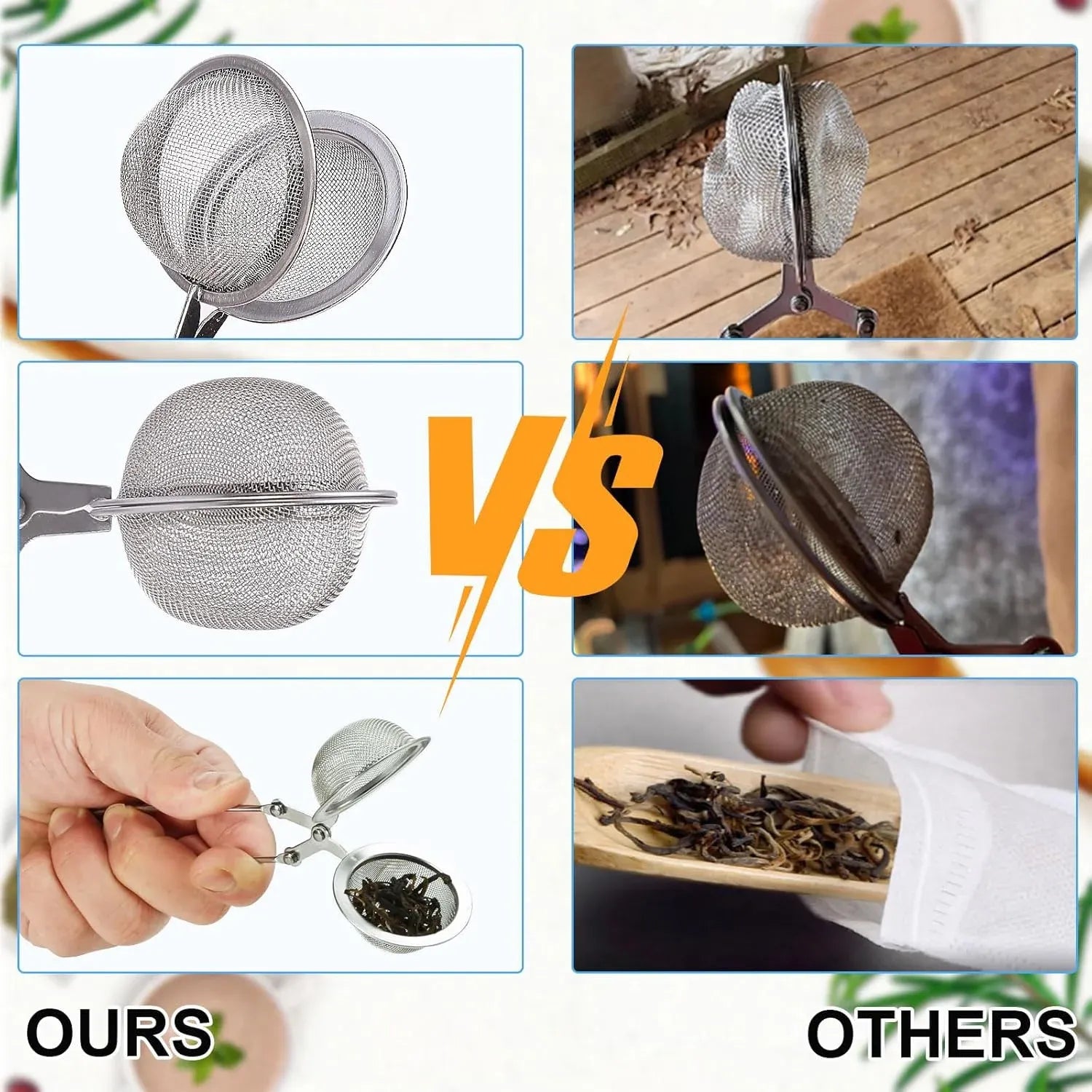 4 Pack 304 Stainless Steel Tea Strainers, Fine Mesh Ball Infusers with Squeeze Handle