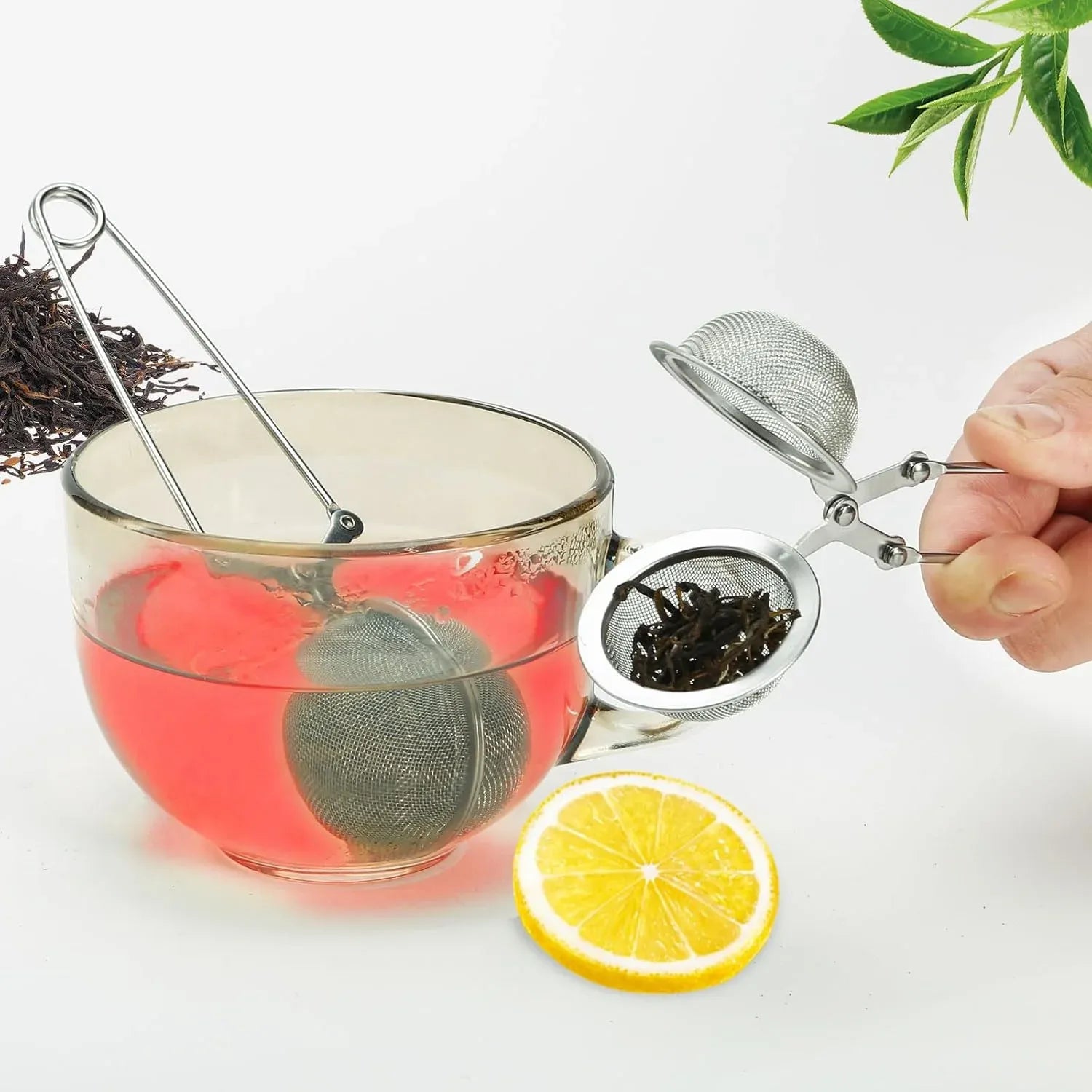 4 Pack 304 Stainless Steel Tea Strainers, Fine Mesh Ball Infusers with Squeeze Handle