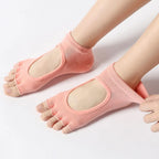 4 Pairs Women's Toeless Yoga Socks, Cotton Non Slip Grip 5 Toe Socks for Pilates Barre, One Size