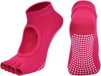 4 Pairs Women's Toeless Yoga Socks, Cotton Non Slip Grip 5 Toe Socks for Pilates Barre, One Size