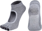 4 Pairs Women's Toeless Yoga Socks, Cotton Non Slip Grip 5 Toe Socks for Pilates Barre, One Size