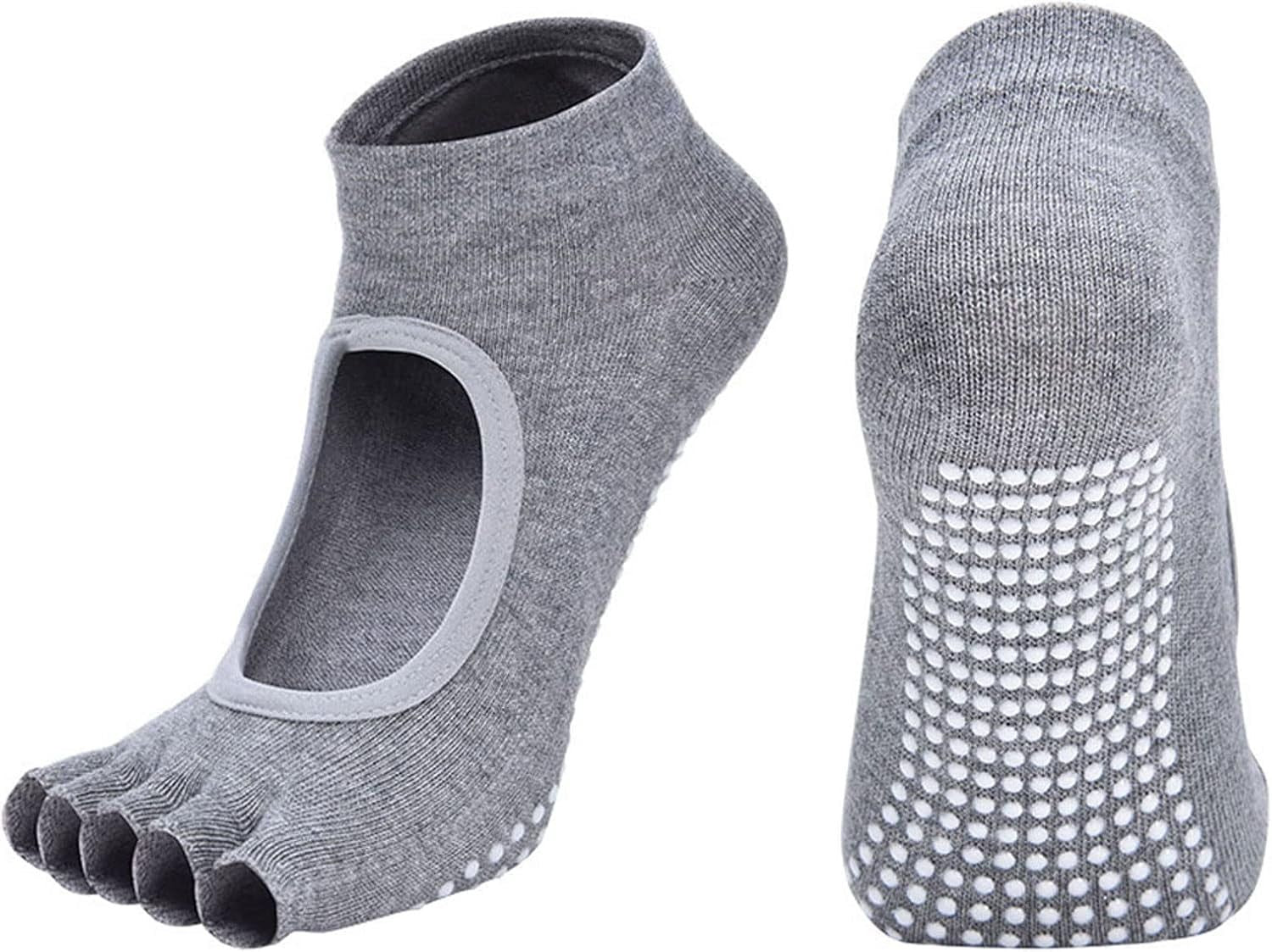 4 Pairs Women's Toeless Yoga Socks, Cotton Non Slip Grip 5 Toe Socks for Pilates Barre, One Size