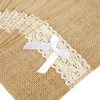 20 Pack Burlap Cutlery Holders, Jute Utensil Pouches with White Lace for Wedding Table