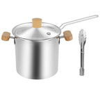 Stainless Steel Deep Fryer Pot, 4000ml Tempura Pot with Strainer Basket Wood Handles for Fried Food