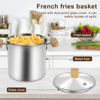 Stainless Steel Deep Fryer Pot, 4000ml Tempura Pot with Strainer Basket Wood Handles for Fried Food