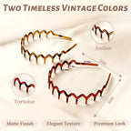 2 Pack Women's Headbands, Non Slip Wavy Comb Hairbands for Daily Styling, Matte Amber and Tortoise