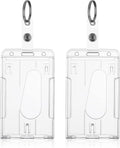 ID card holders with keychains - 2-pack - Durable ID card holders - Keychains - Transparent card protectors - Thumb slots - Card holders - School/office supplies (vertical)