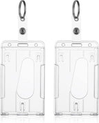 ID card holders with keychains - 2-pack - Durable ID card holders - Keychains - Transparent card protectors - Thumb slots - Card holders - School/office supplies (vertical)