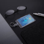 ID card holders with keychains - 2-pack - Durable ID card holders - Keychains - Transparent card protectors - Thumb slots - Card holders - School/office supplies (vertical)