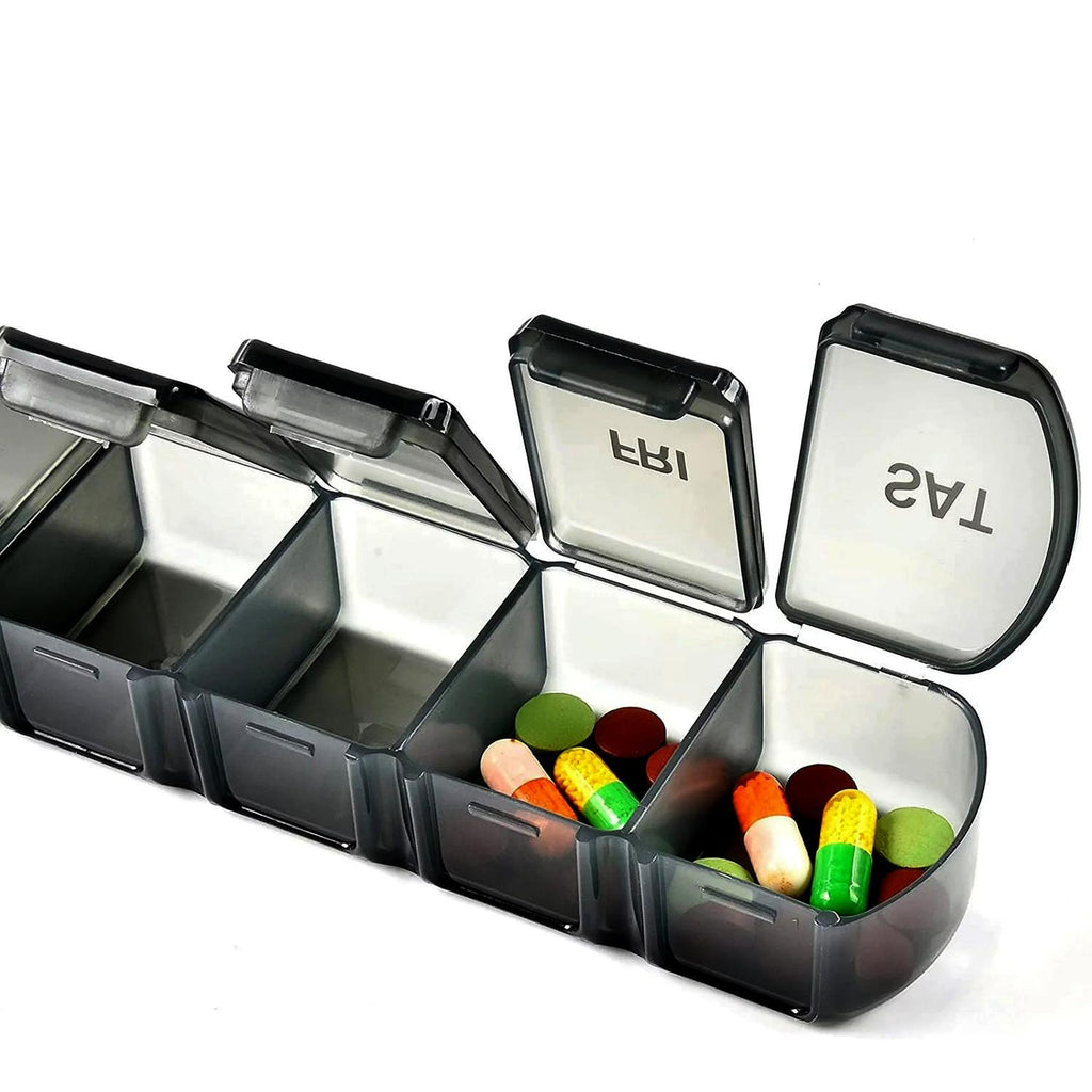 Week Medicine Dispenser with Large Compartments Black