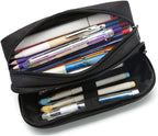 Pencil Case Large Capacity Pencil Pouch Aesthetic Pen Bag Office Stationery Organizer Simple Durable Multifunctional Pencil Bag for Adults - Black