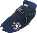 Navy Blue Winter Waterproof Dog Jacket with Integrated Harness, Windproof Warm Coat with Reflective Trim, Size XL for Large Dogs with Adjustable Collar