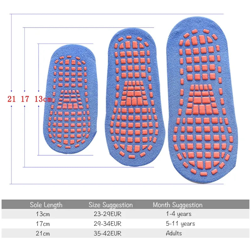 Black Anti-Slip Trampoline Socks for Parent-Child Use, Cotton Polyester Spandex with Silicone Dots, Elastic Sports Socks for Toddlers 1-4 Years Old