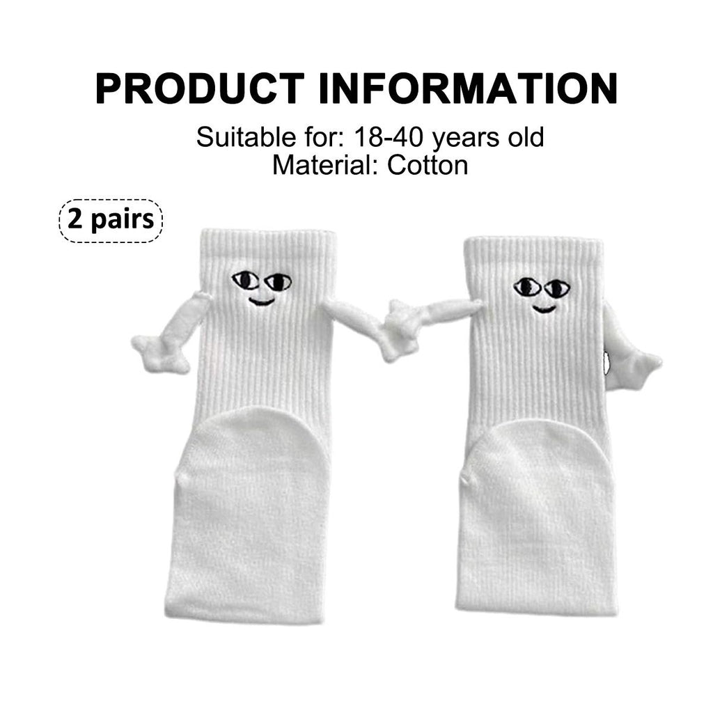 White and Black Magnetic Couple Socks 2 Pairs, Cute Hand-Holding Design with Magnets, Soft Breathable Cotton for Fun Gifts and Party Favors