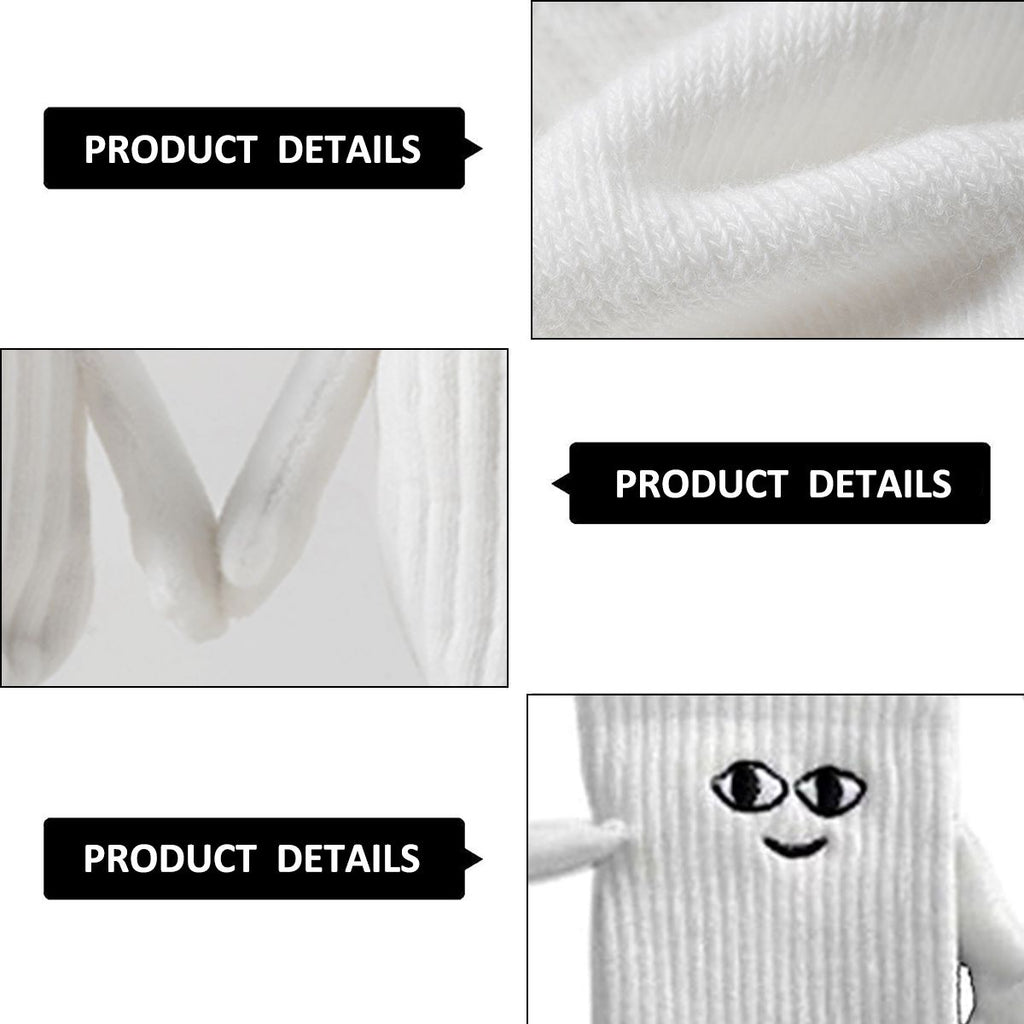 White and Black Magnetic Couple Socks 2 Pairs, Cute Hand-Holding Design with Magnets, Soft Breathable Cotton for Fun Gifts and Party Favors
