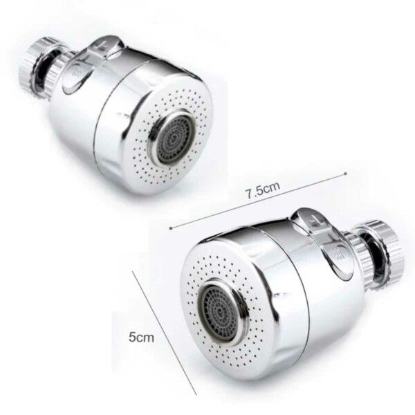 360 Degree Faucet Nozzle with Shower Spray, Kitchen Mixer Adapter, ABS Material, Splash Reduction, Silver Finish