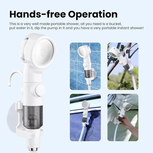 Portable Camping Shower with USB Rechargeable Electric Pump, Digital Display, Multiple Spray Modes, Outdoor Shower Kit