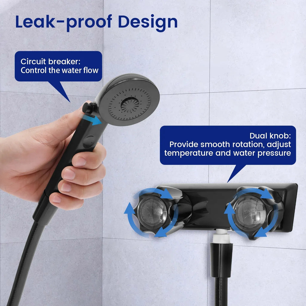RV Shower Faucet Set with Handheld Showerhead and Hose, 4 Inch Metal Fixture for Camper Trailer, Black, for RV Camper Trailer and Mobile Home Use