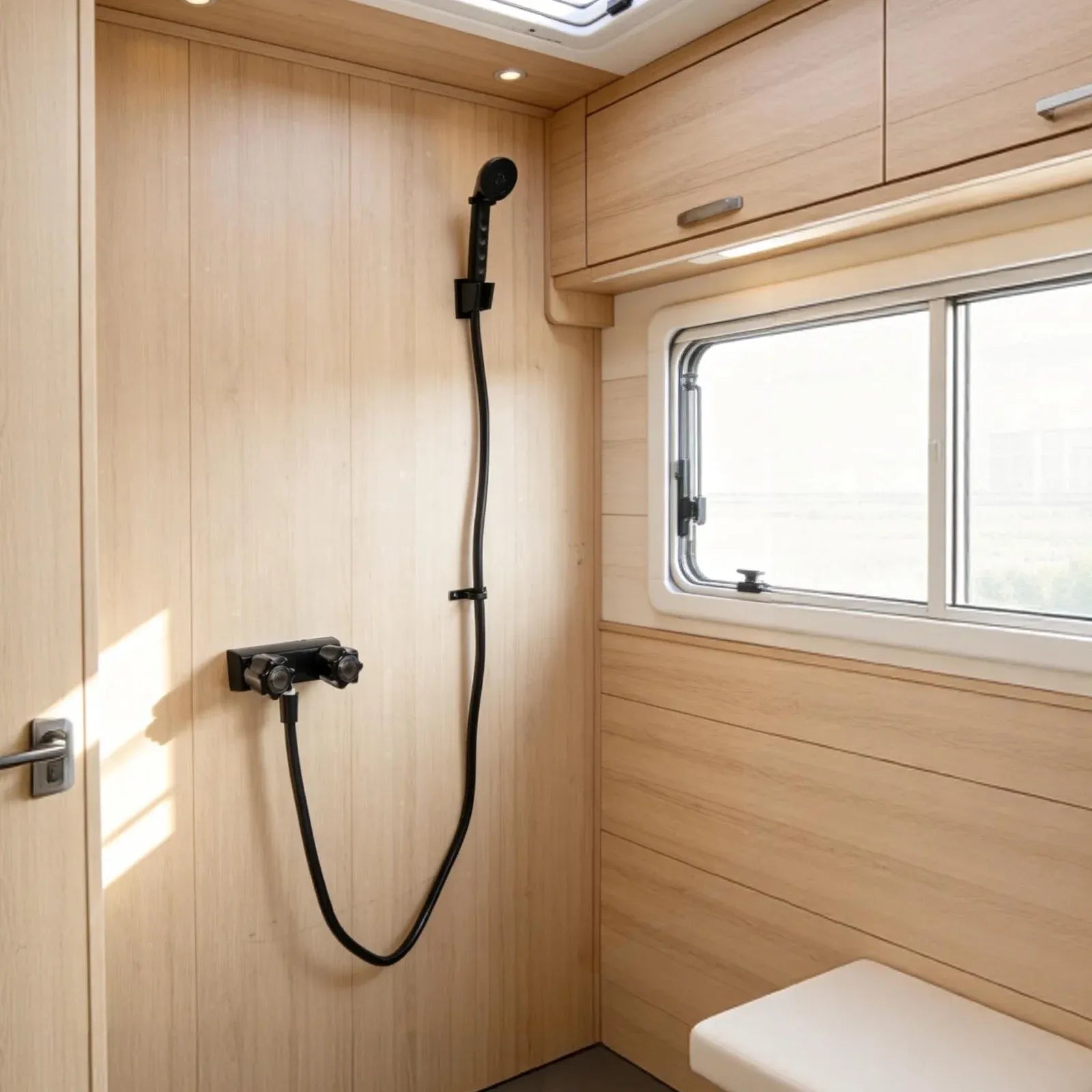 RV Shower Faucet Set with Handheld Showerhead and Hose, 4 Inch Metal Fixture for Camper Trailer, Black, for RV Camper Trailer and Mobile Home Use