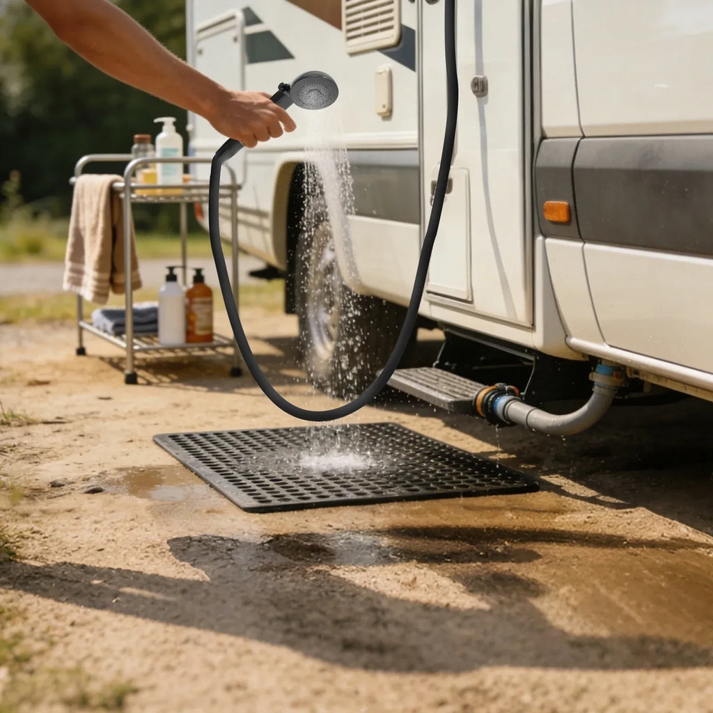 RV Shower Faucet Set with Handheld Showerhead and Hose, 4 Inch Metal Fixture for Camper Trailer, Black, for RV Camper Trailer and Mobile Home Use