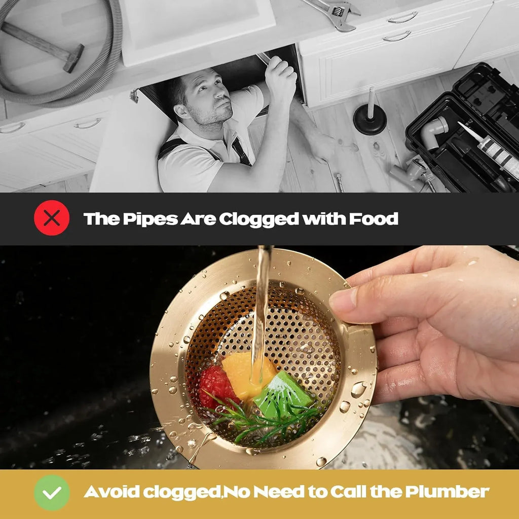 Kitchen Sink Strainer 2 Pack, Stainless Steel Drain Basket Cover Food and Hair Catcher for Kitchen Sink, Champagne Bronze, 4.4 Inch
