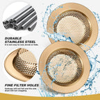 Kitchen Sink Strainer 2 Pack, Stainless Steel Drain Basket Cover Food and Hair Catcher for Kitchen Sink, Champagne Bronze, 4.4 Inch