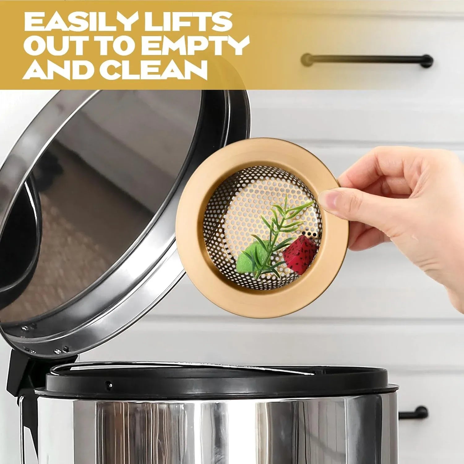 Kitchen Sink Strainer 2 Pack, Stainless Steel Drain Basket Cover Food and Hair Catcher for Kitchen Sink, Champagne Bronze, 4.4 Inch