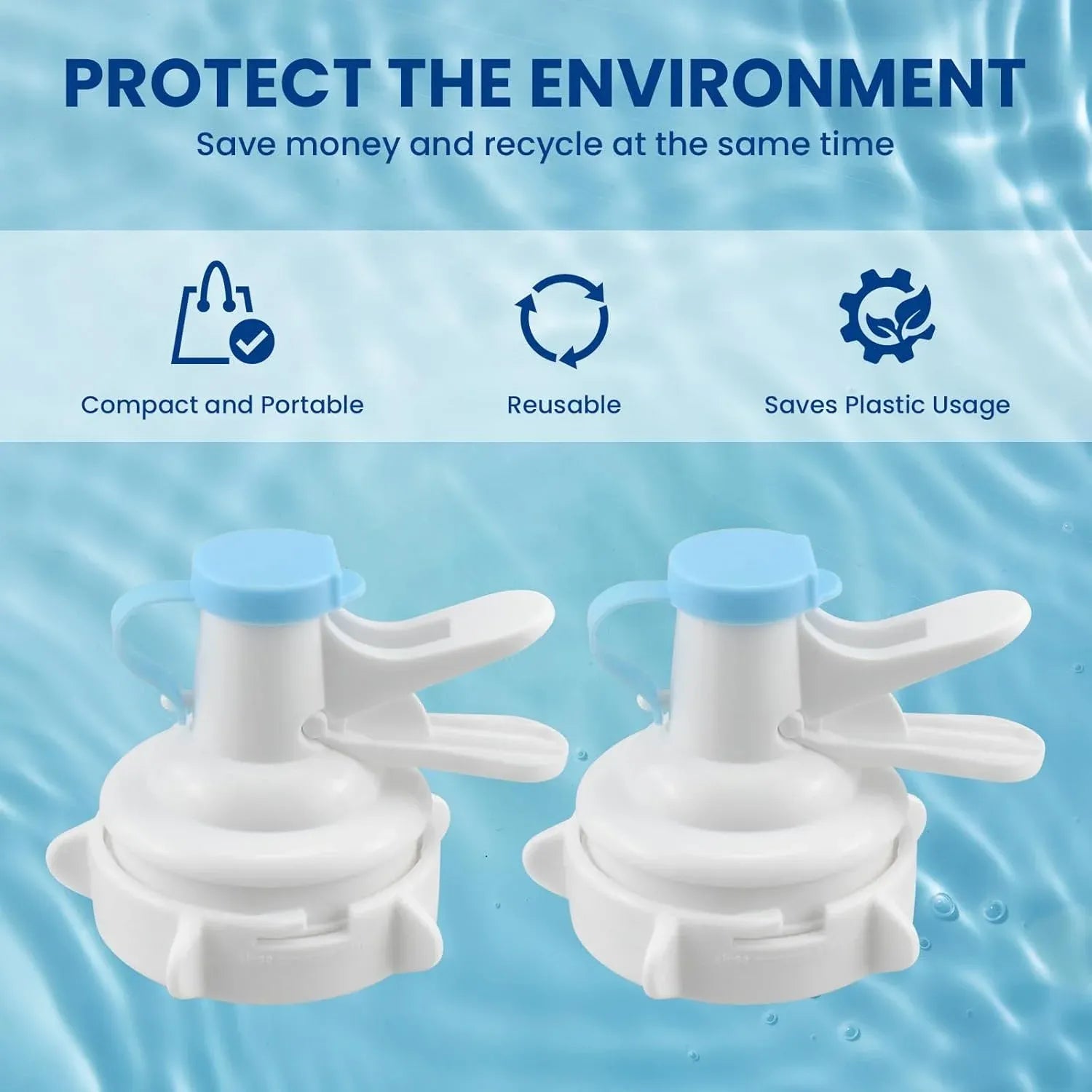 5 Gallon Water Dispenser Valve Reusable Plastic Spigot Faucet for 55mm Non Threaded Crown Top Jugs and Bottles, 2 Pack