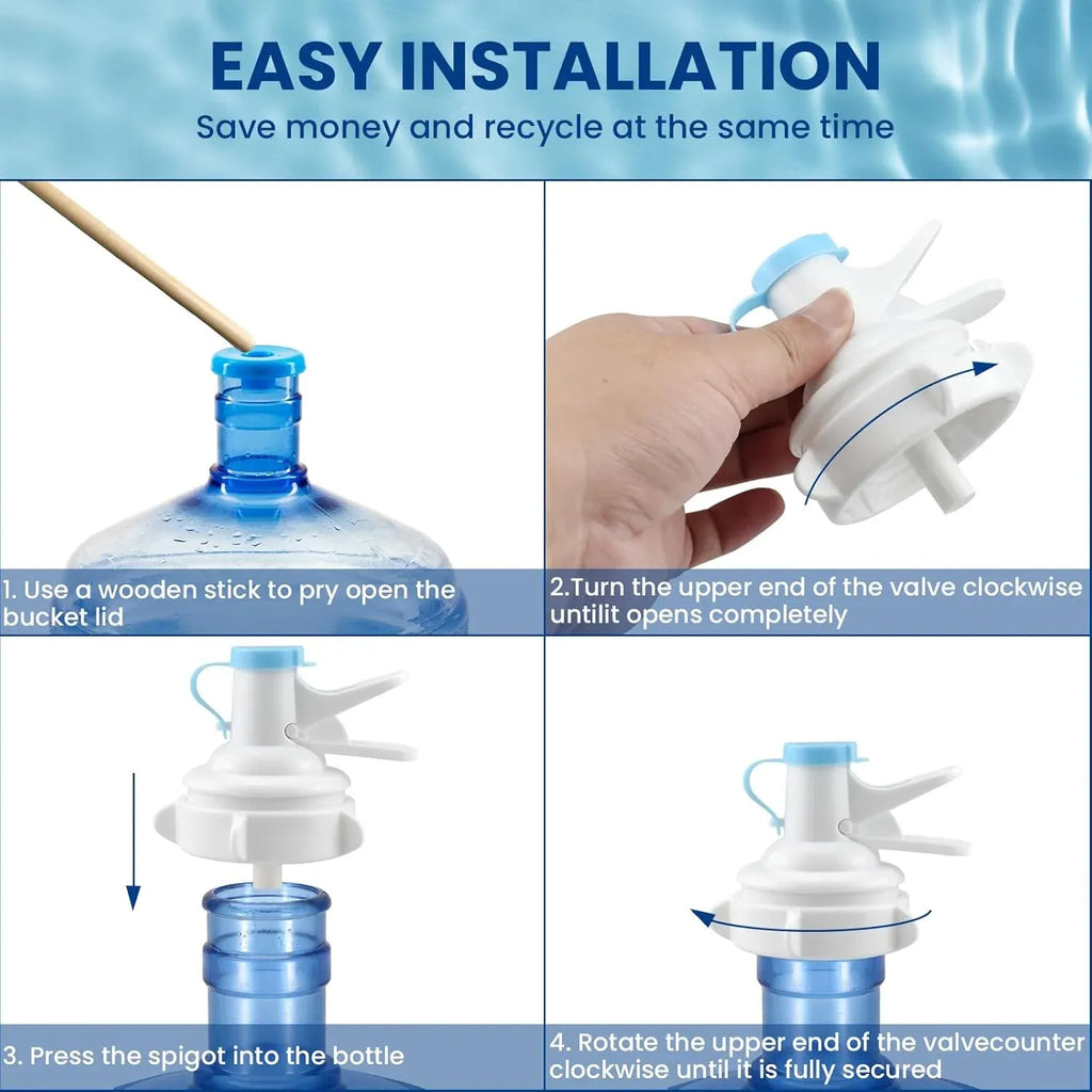 5 Gallon Water Dispenser Valve Reusable Plastic Spigot Faucet for 55mm Non Threaded Crown Top Jugs and Bottles, 2 Pack