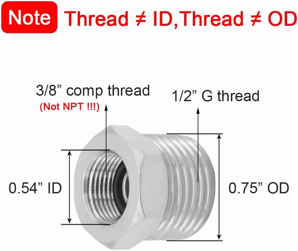 2 Pack Pipe Fitting Reducer Bushing, Nickel Plated Brass, 1/2 G Male to 3/8 Compression Female for Plumbing Connections