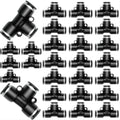 28 Pieces 1/4 Push to Connect Pneumatic Tee Union Fittings, Plastic T Shaped Quick Connect Air Hose Fittings for Air Line, Black 1/4 Inch OD