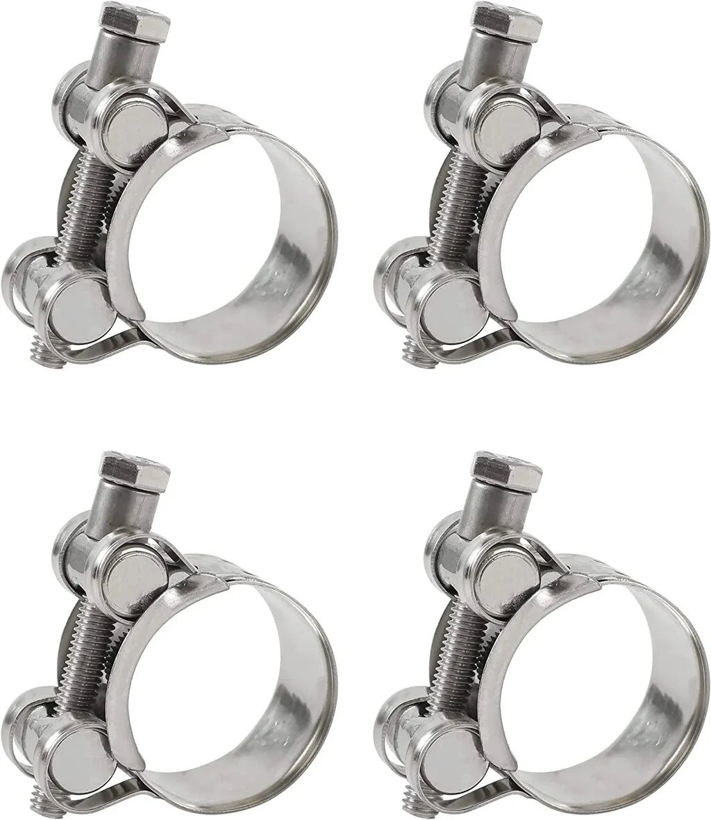 4 Pack 1 Inch T Bolt Hose Clamps, Heavy Duty Stainless Steel, for 26mm to 28mm ID Hoses, Silver, Stainless Steel Construction