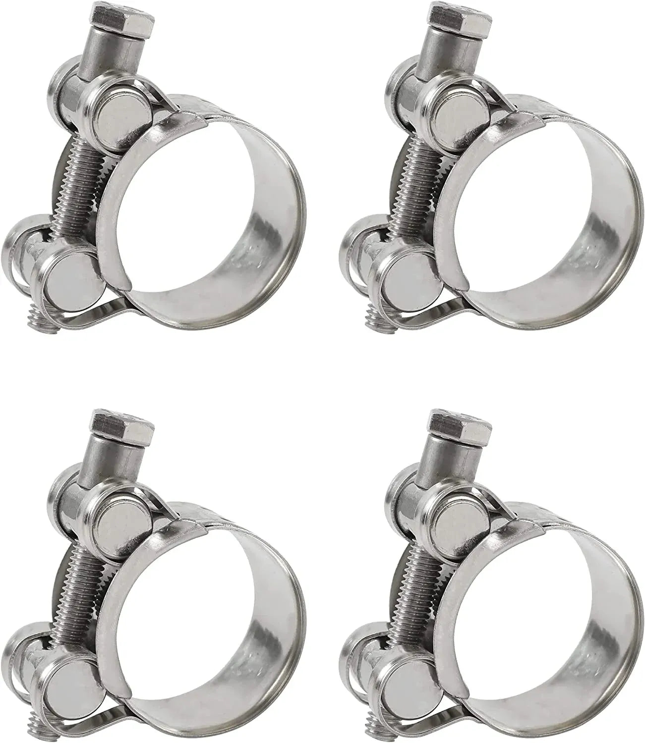 4 Pack 1 Inch T Bolt Hose Clamps, Heavy Duty Stainless Steel, for 26mm to 28mm ID Hoses, Silver, Stainless Steel Construction