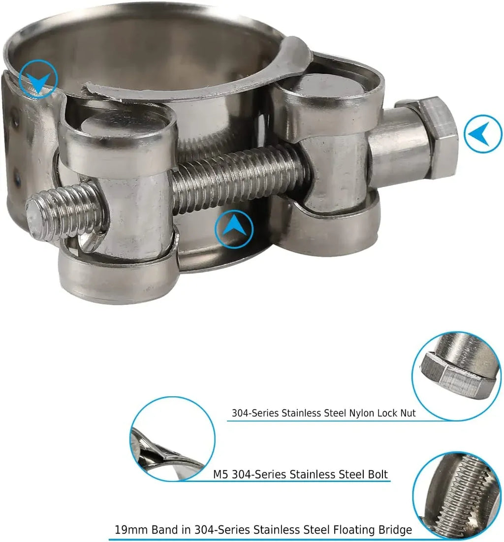 4 Pack 1 Inch T Bolt Hose Clamps, Heavy Duty Stainless Steel, for 26mm to 28mm ID Hoses, Silver, Stainless Steel Construction