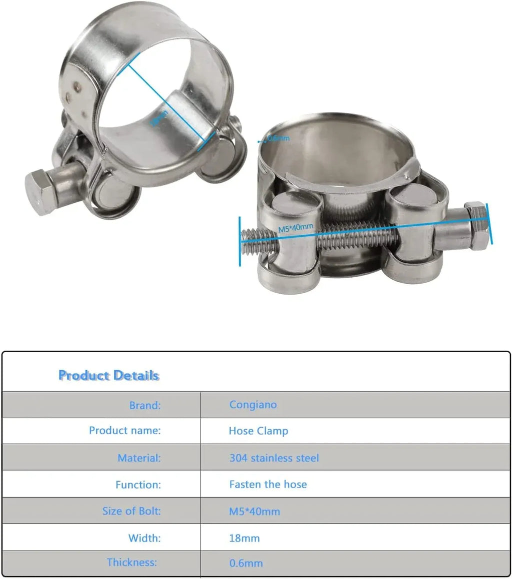 4 Pack 1 Inch T Bolt Hose Clamps, Heavy Duty Stainless Steel, for 26mm to 28mm ID Hoses, Silver, Stainless Steel Construction