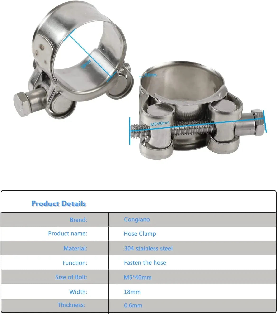 4 Pack 1 Inch T Bolt Hose Clamps, Heavy Duty Stainless Steel, for 26mm to 28mm ID Hoses, Silver, Stainless Steel Construction