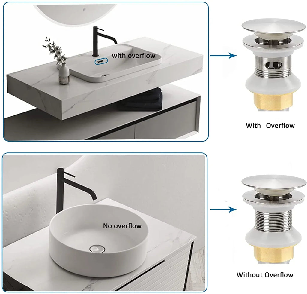 Bathroom Sink Drain Pop Up Assembly with Detachable Strainer Basket, Stainless Steel for Vanity Sink, Brushed Nickel