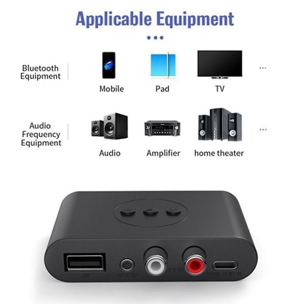 Bluetooth 5.2 Audio Receiver NFC USB Memory RCA 3.5mm Aux USB Stereo Music Wireless Adapter Wireless, Plastic + Metal material, Black Color