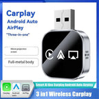 3-in-1 Wireless CarPlay Adapter Smart CarPlay AirPlay Android Auto USB Dongle Wired CarPlay to Wireless, Metal material, Black/Silver Color Options