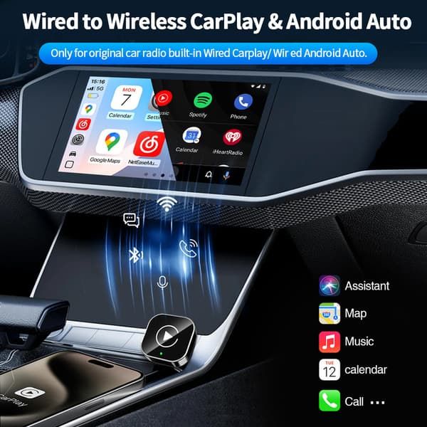 2-in-1 Wireless CarPlay Adapter Android Auto Wireless Adapter Smart Mini Box USB Dongle Plug and Play WiFi Quick Connection