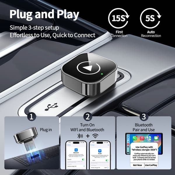 2-in-1 Wireless CarPlay Adapter Android Auto Wireless Adapter Smart Mini Box USB Dongle Plug and Play WiFi Quick Connection