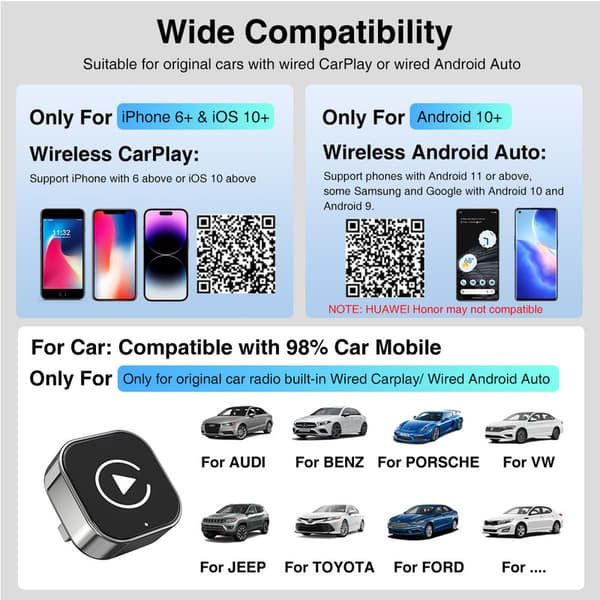 2-in-1 Wireless CarPlay Adapter Android Auto Wireless Adapter Smart Mini Box USB Dongle Plug and Play WiFi Quick Connection