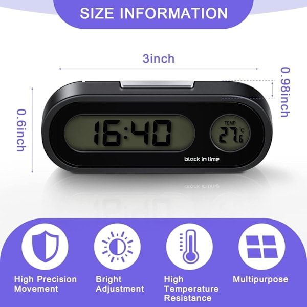 2-in-1 Digital Car Clock with Thermometer compatible with Dashboard, Pack, automotive replacement use, vehicle maintenance accessory, Blue Color