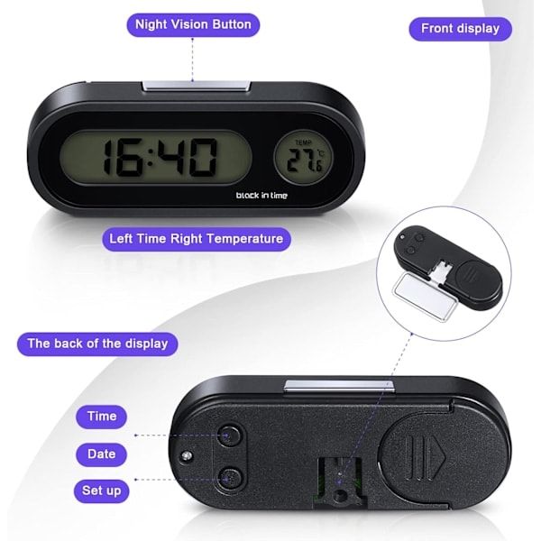 2-in-1 Digital Car Clock with Thermometer compatible with Dashboard, Pack, automotive replacement use, vehicle maintenance accessory, Blue Color