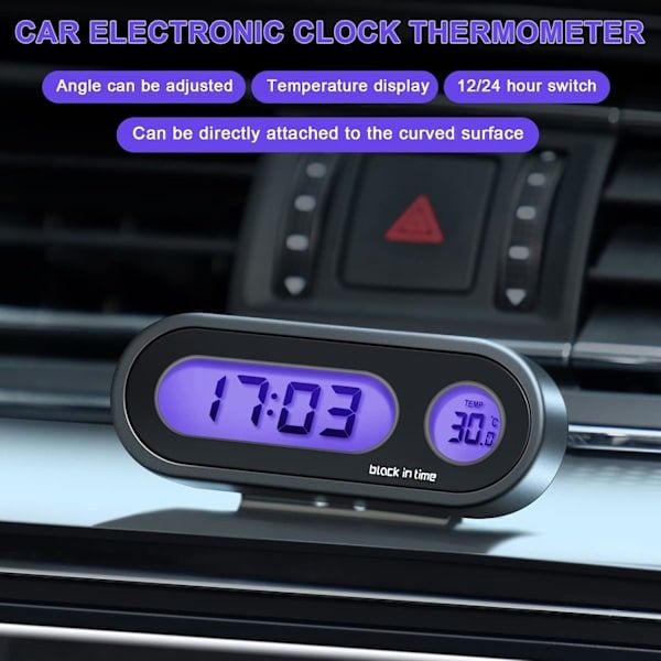 2-in-1 Digital Car Clock with Thermometer compatible with Dashboard, Pack, automotive replacement use, vehicle maintenance accessory, Blue Color