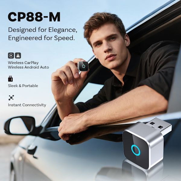 Ottocast Mini Cube Wireless CarPlay Adapter Android Auto Car Connection Box CP88-M, Aluminum Alloy material, wireless audio upgrade