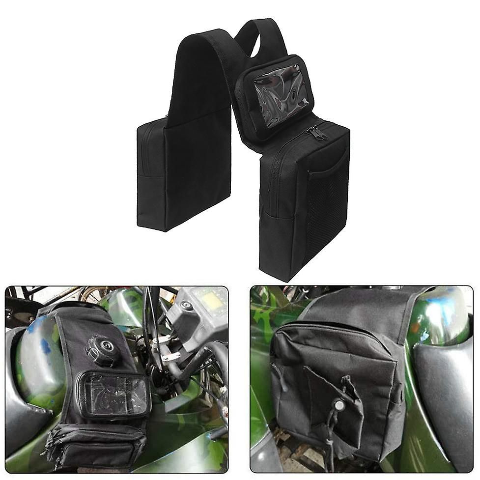 Atv Utv Motorcycle Atv Tank Saddle Bag With Waterproof Phone Storeage Bag Storage Pack Luggage Bag, dashboard mounting, Black Color