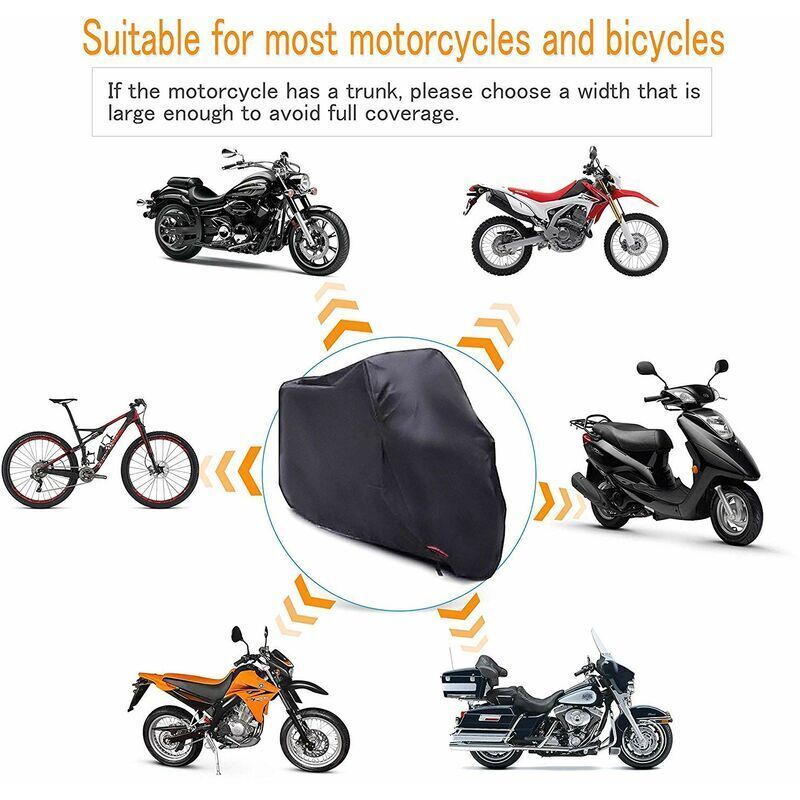 Motorcycle Cover XL 245x105x125 cm Black Waterproof Outdoor Indoor Compatible with Harley-Davidson Honda Suzuki, Black/Red Color Options