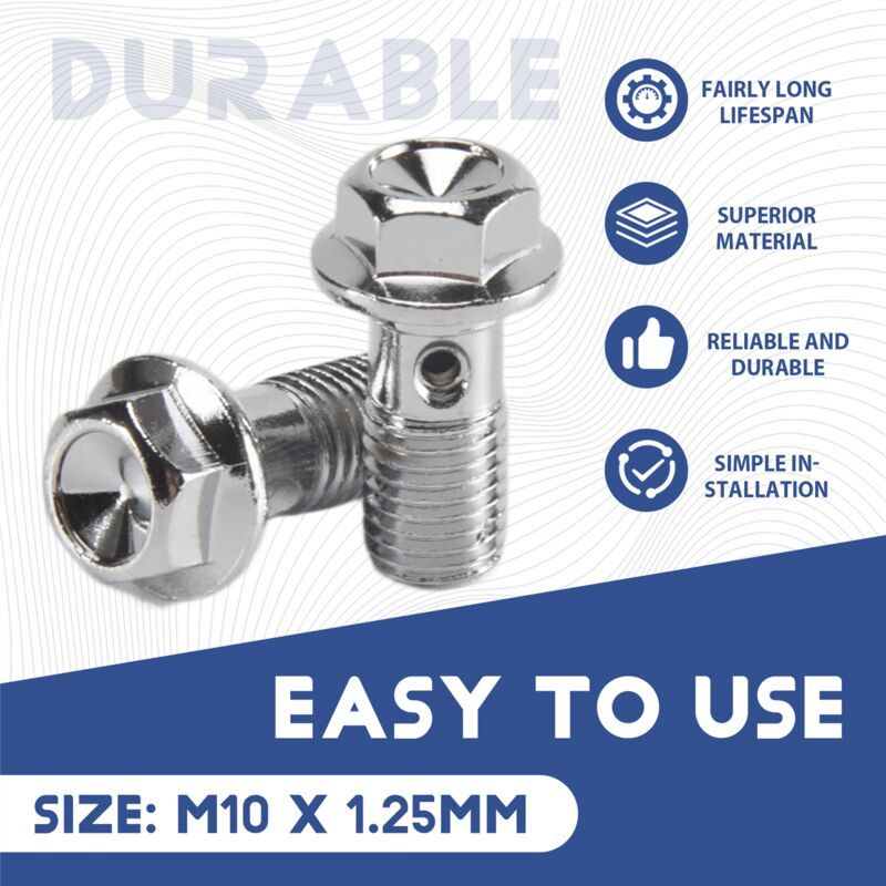 Motorcycle Stainless Steel M10 X 1.25 Banjo Bolts Brake Master Cylinder Screw Hose Hydraulic Clutch Caliper Bolt, Stainless Steel + Copper material