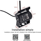 WIFI HD Wireless Truck Backup Camera, 12V-24V, 170 degree Wide Angle, 50m Range, Night Vision, Waterproof IP67, Metal material, White Color